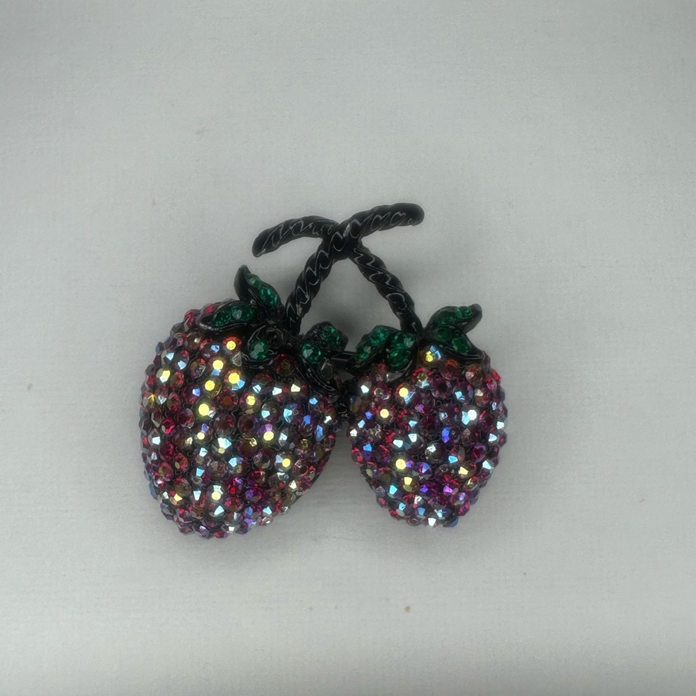 vintage double rhinestone strawberry brooch